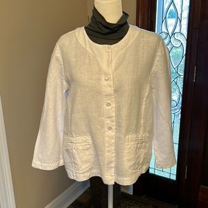 Eileen Fisher 100% Irish Linen Round Neck Button Up Jacket szL